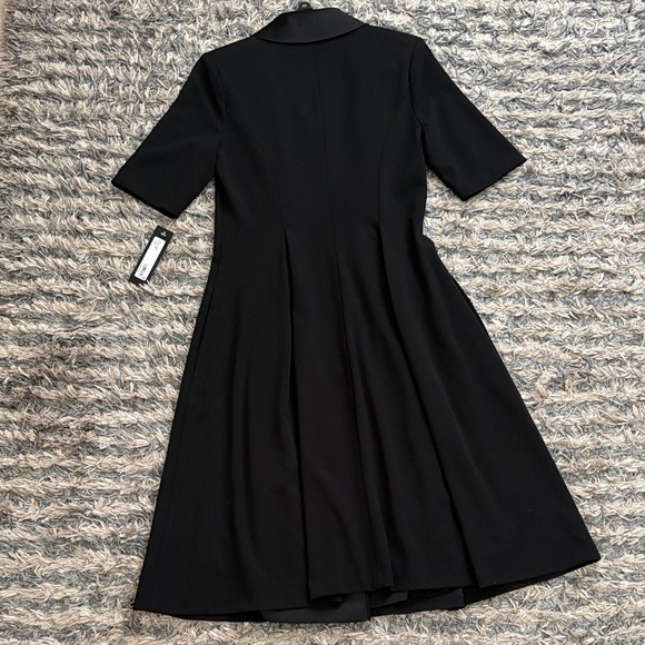 NWT Xscape Black Satin-Trim Mid-Sleeve Dress/Coat - Picture 4 of 6